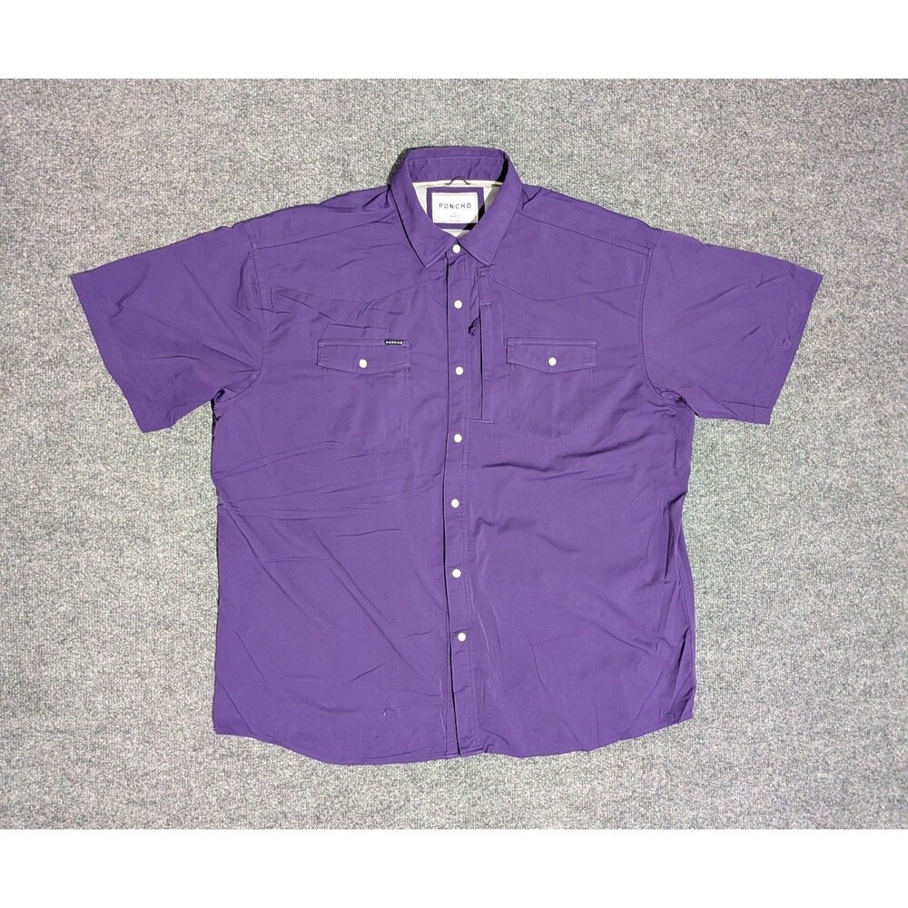 Poncho Shirt Mens XL Regular Fit Pearl Snap Short Sleeve Purple